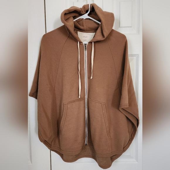 Aritzia Wilfred Free Tan Hooded Butter-Soft Modal Zip-Up Poncho XS - Picture 2 of 10